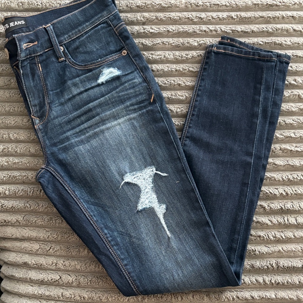 Express Women's Dark Blue Distressed Jeggings